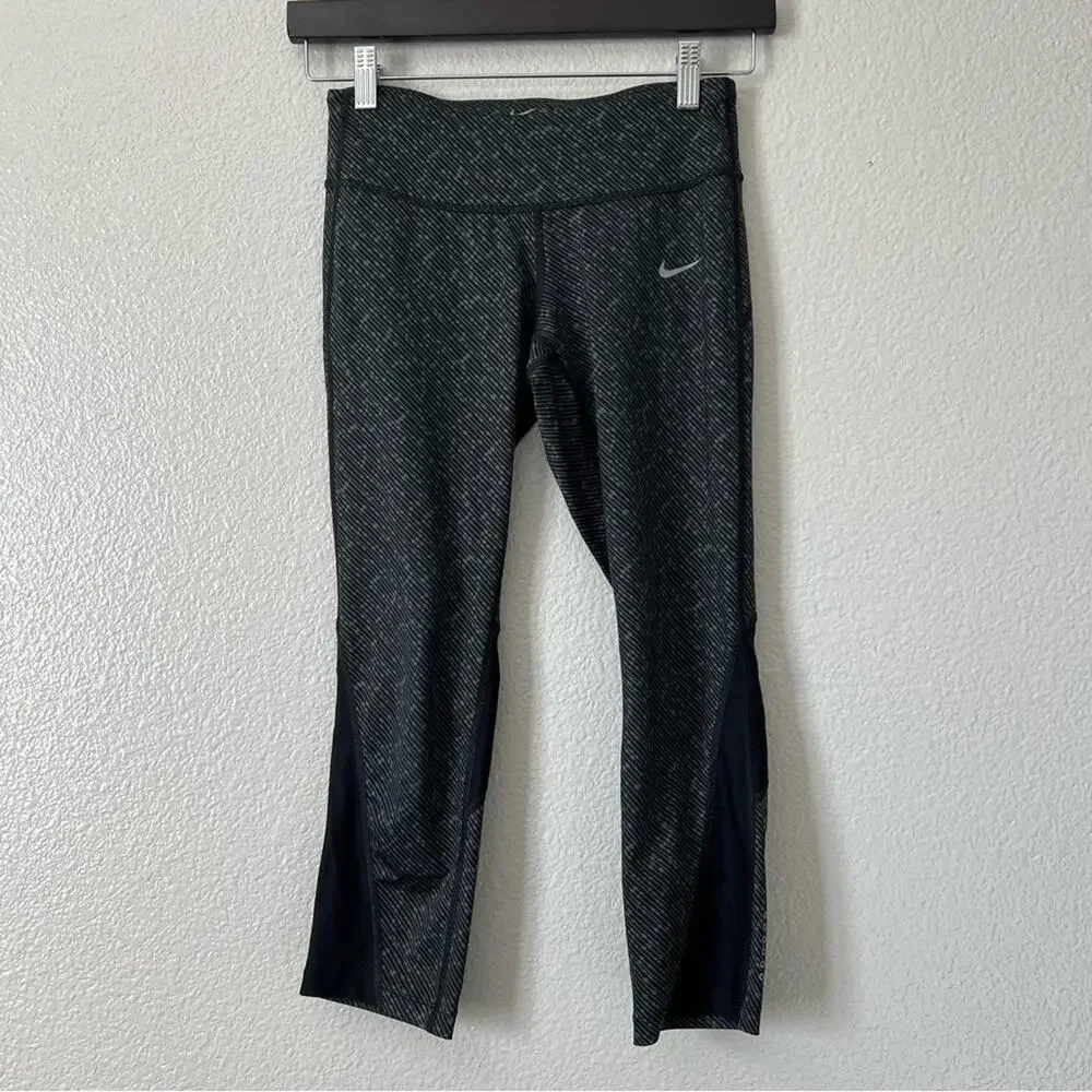 Nike Dri-Fit Running Capri Cropped Leggings Meteor Print Gray Black 749458